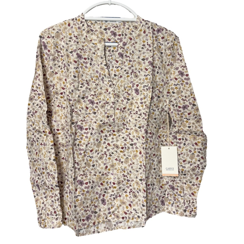 Carve Designs Blouse | Organic Cotton | Floral w/Roll-Up Sleeves | NWT | M